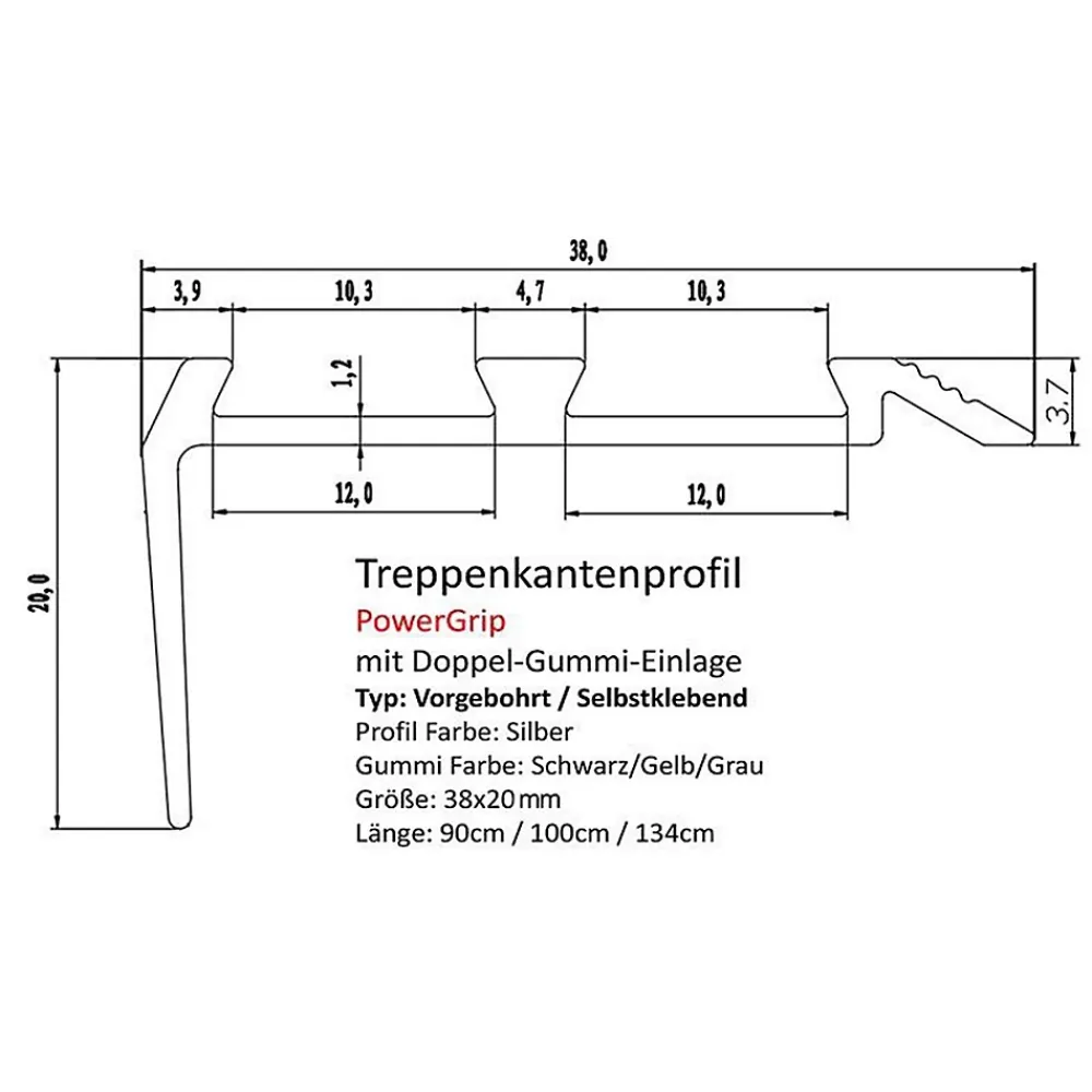 Floordirekt Profilé De Rénovation De Marche<Seuil d'escalier Avec double caoutchouc Power Grip Longueur 100 cm Pré-percé Noir -