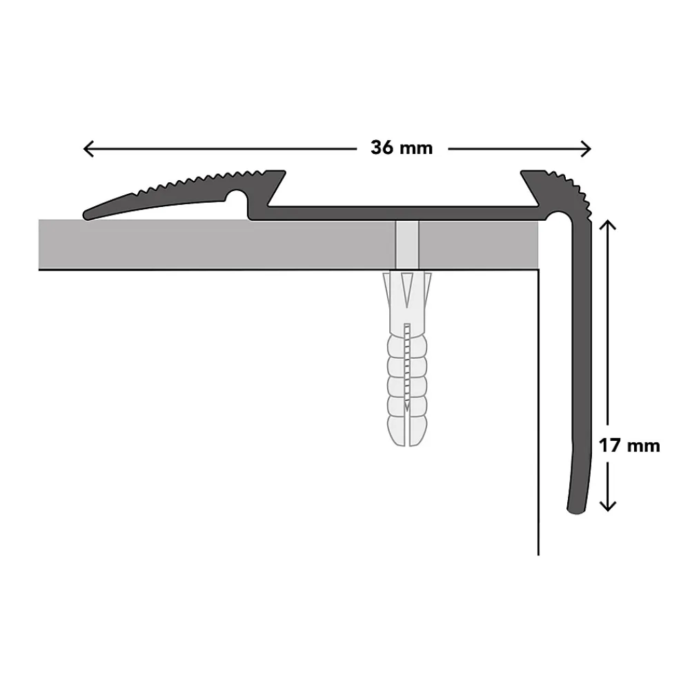 Floordirekt Seuil d'escalier Glory Aluminium anodisé Forme: L Argent S 90 cm- Profilé De Rénovation De Marche