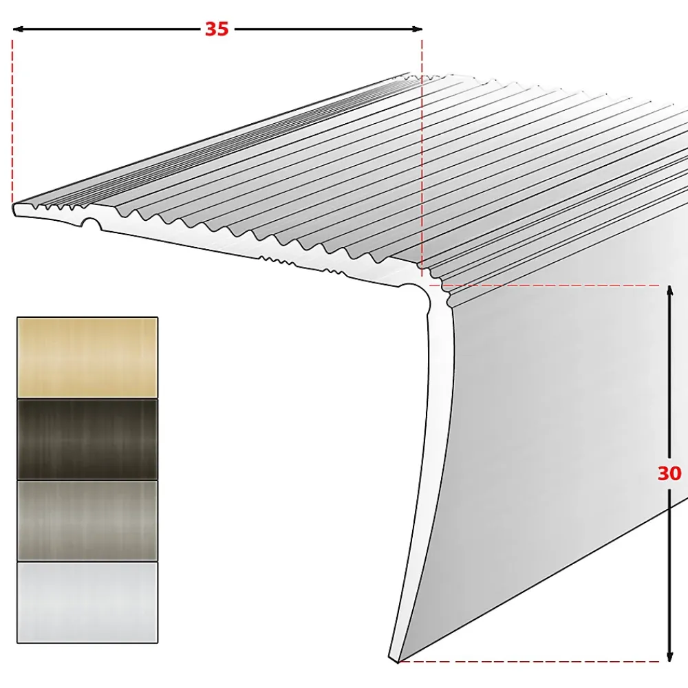 Floordirekt Profilé De Rénovation De Marche<Seuil d'escalier Integral, Forme: L 35 x 30 mm Longueur: 134 cm, Auto-adhésif, Argent