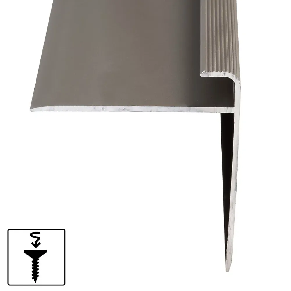 Floordirekt Seuil d'escalier Safety Forme F Aluminium anodisé Bronze clair L 134 cm- Profilé De Rénovation De Marche