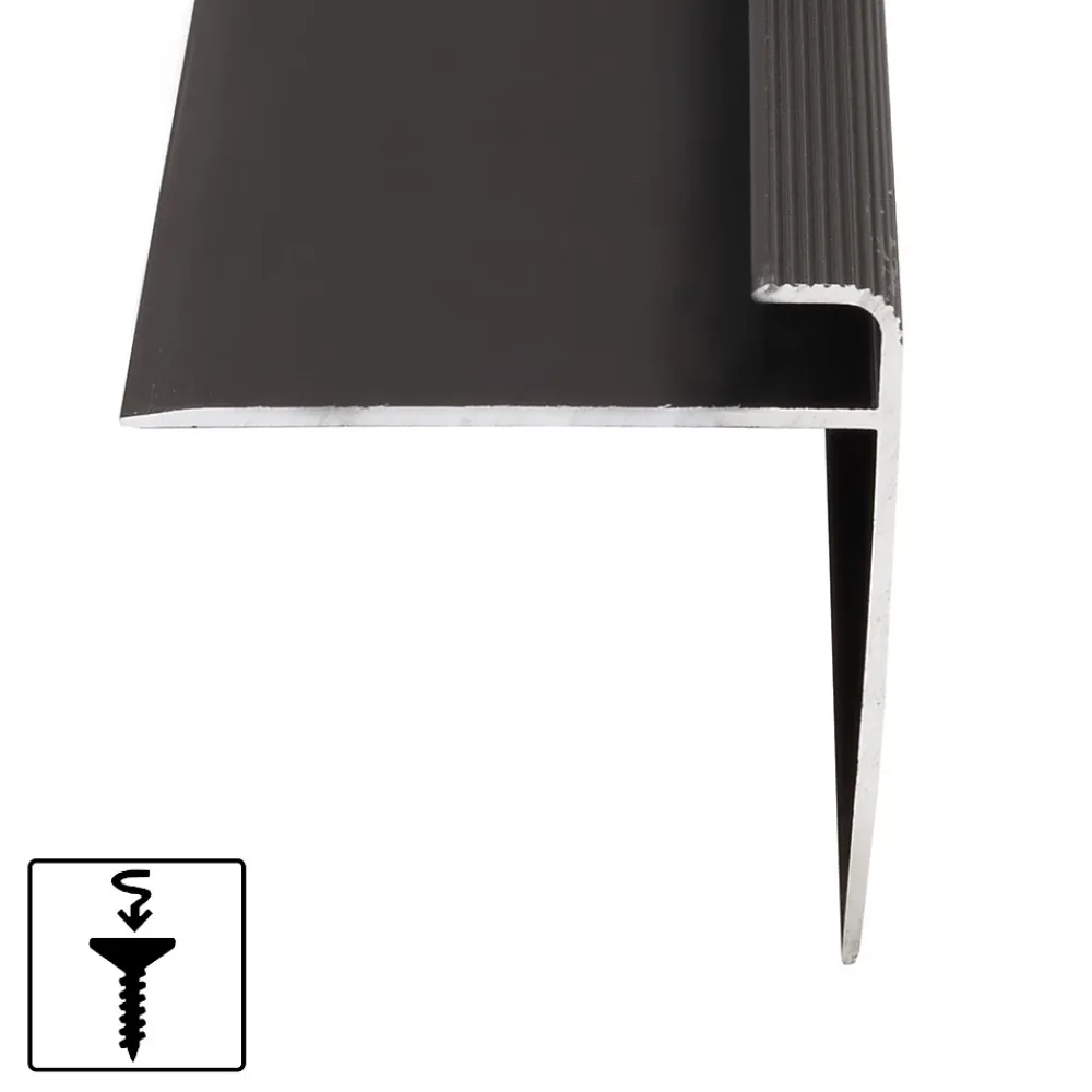 Floordirekt Seuil d'escalier Safety Forme F Aluminium anodisé Bronze foncé M 100 cm- Profilé De Rénovation De Marche