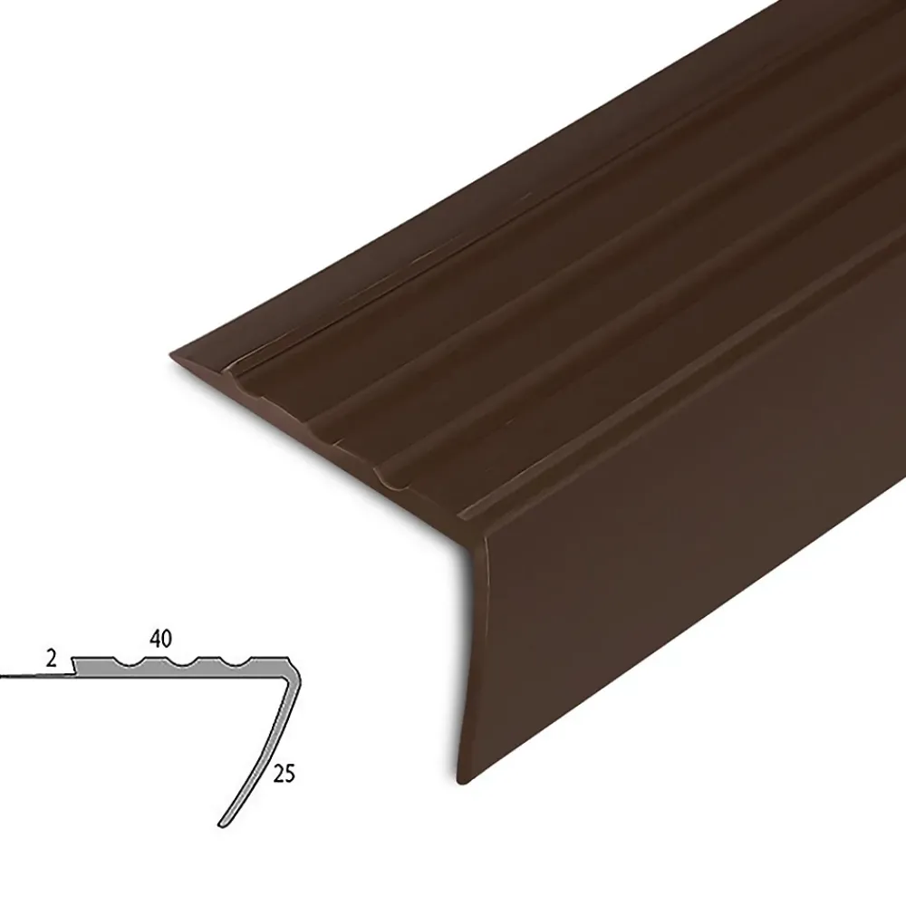 Floordirekt Seuil d'escalier Toronto PVC Montage avec ou sans perçage 40 x 25 mm Marron Longueur: 100 cm- Nez De Marche|Nez De Marche