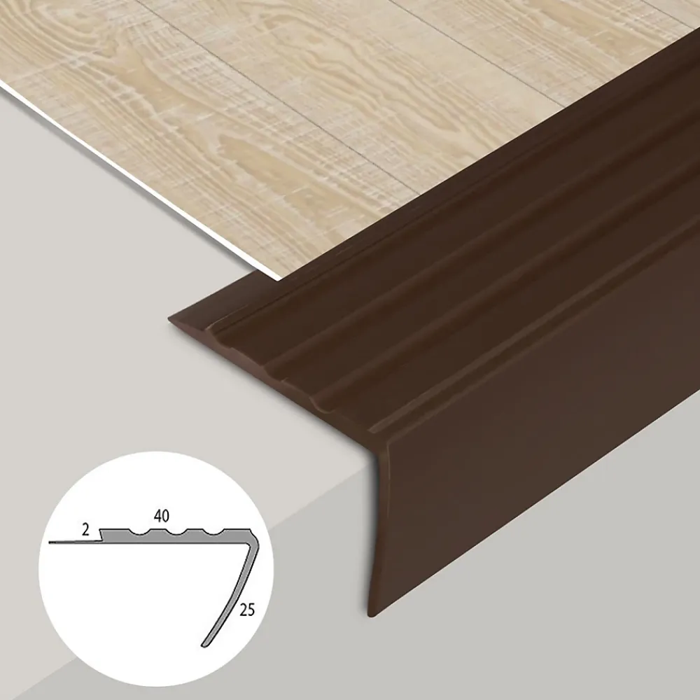 Floordirekt Seuil d'escalier Toronto PVC Montage avec ou sans perçage 40 x 25 mm Marron Longueur: 100 cm- Nez De Marche|Nez De Marche