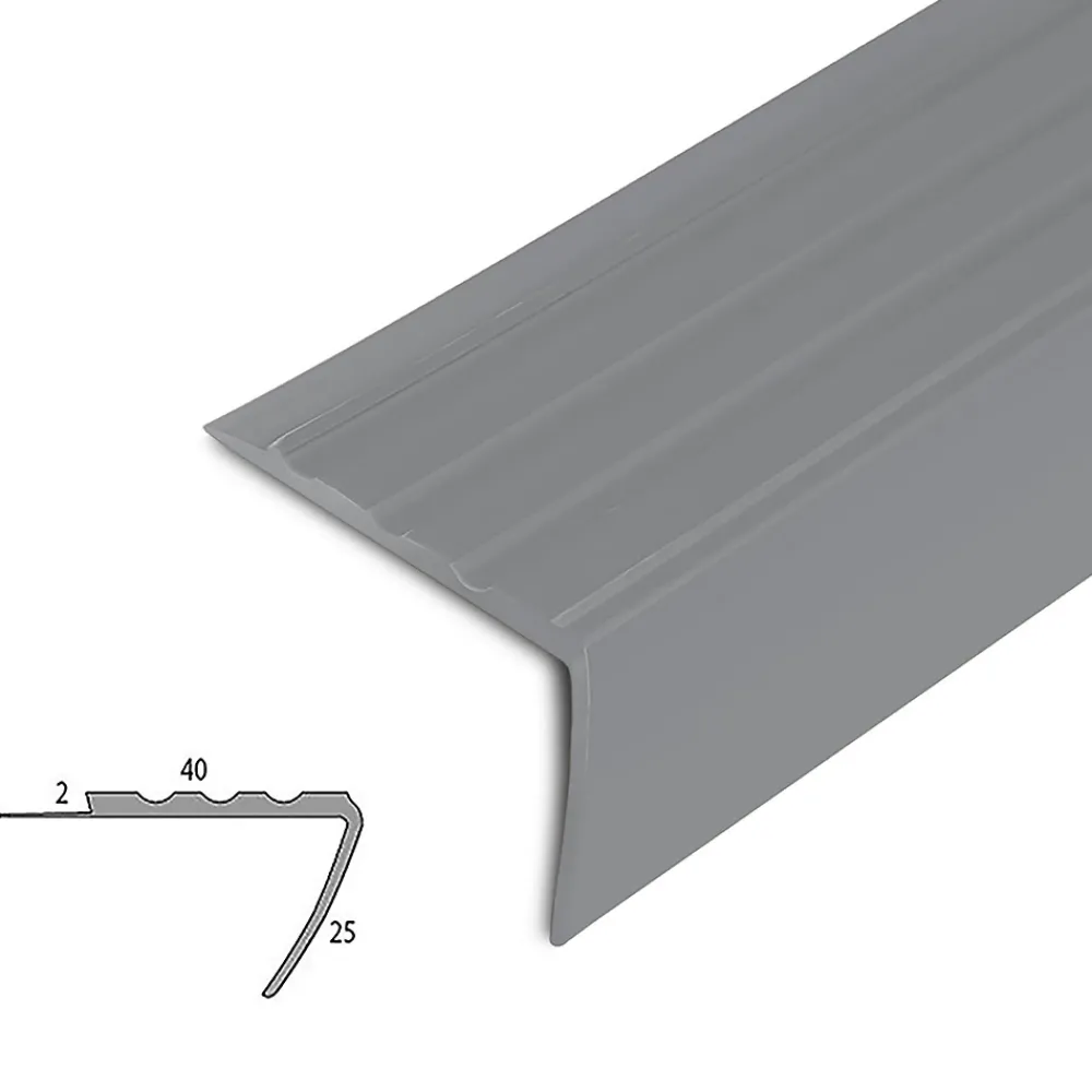 Floordirekt Nez De Marche|Nez De Marche<Seuil d'escalier Toronto PVC Montage avec ou sans perçage 40 x 25 mm Gris Longueur: 100 cm