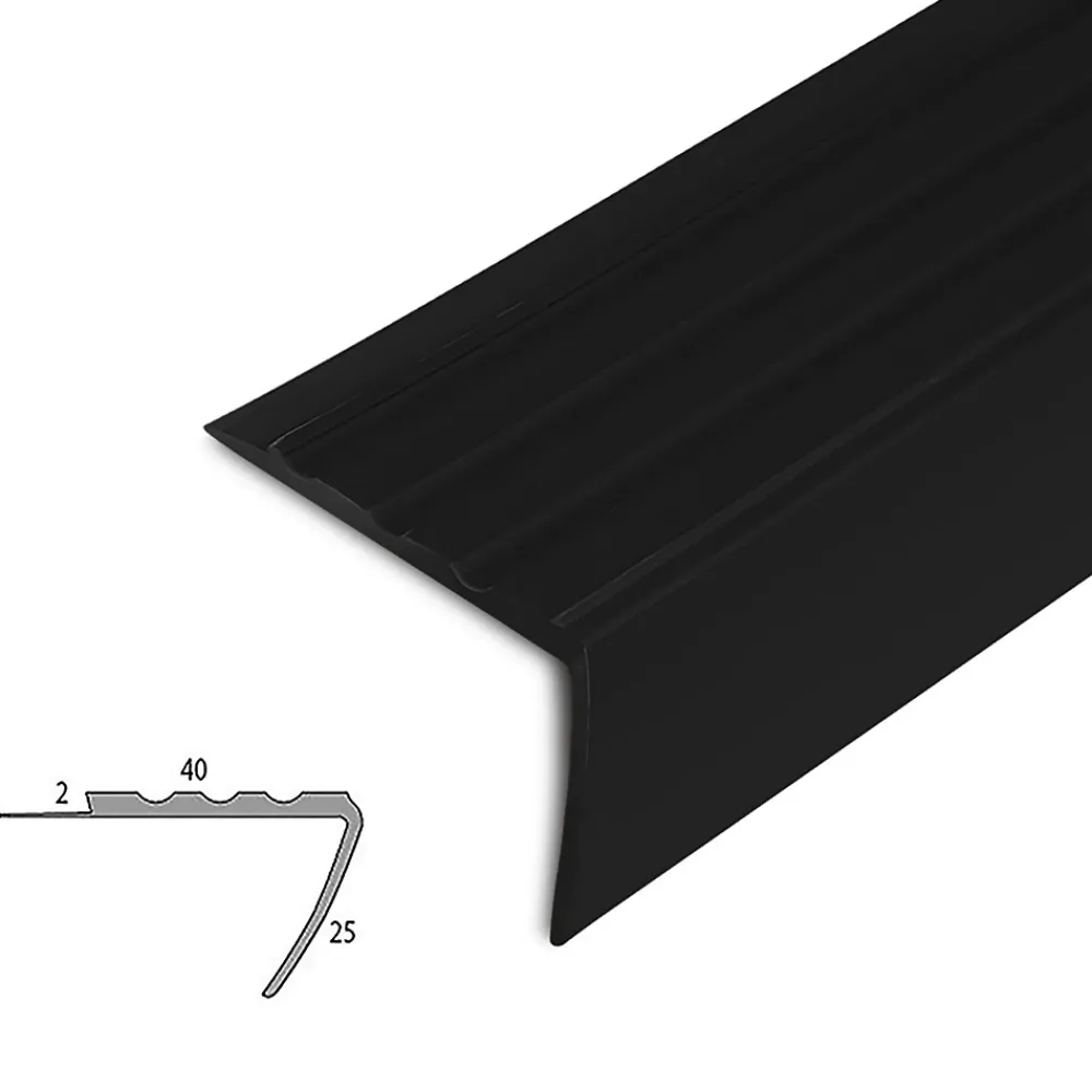 Floordirekt Nez De Marche|Nez De Marche<Seuil d'escalier Toronto PVC Montage avec ou sans perçage 40 x 25 mm Noir Longueur: 100 cm