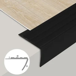 Floordirekt Nez De Marche|Nez De Marche<Seuil d'escalier Toronto PVC Montage avec ou sans perçage 40 x 25 mm Noir Longueur: 100 cm