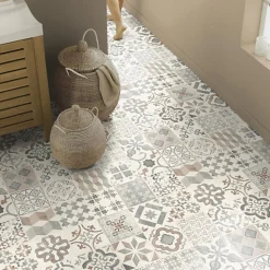 Tarkett Lino Sol Vinyle Pvc<Sol Lino - Carreaux de ciment - Naturel - Rouleau de 3m x 6m