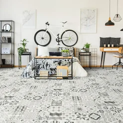 Tarkett Sol Lino - Carreaux de ciment - Noir - Rouleau de 2m x 5m- Lino Sol Vinyle Pvc
