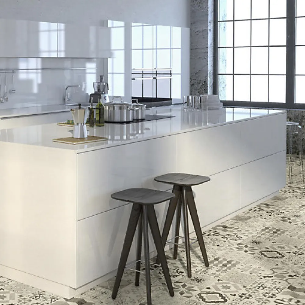 Tarkett Sol Lino - Carreaux de ciment - Noir - Rouleau de 2m x 5m- Lino Sol Vinyle Pvc