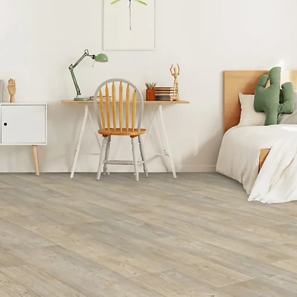 Décoweb Sol Lino - Imitation parquet bois blanc vieilli - Rouleau de 2m x 4m- Lino Sol Vinyle Pvc