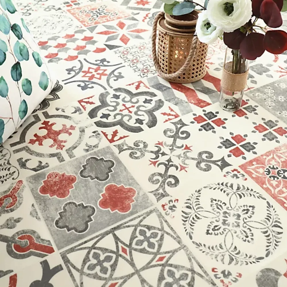 Tarkett Sol Lino Carreaux de ciment - Brique - Rouleau de 2m x 2m- Lino Sol Vinyle Pvc