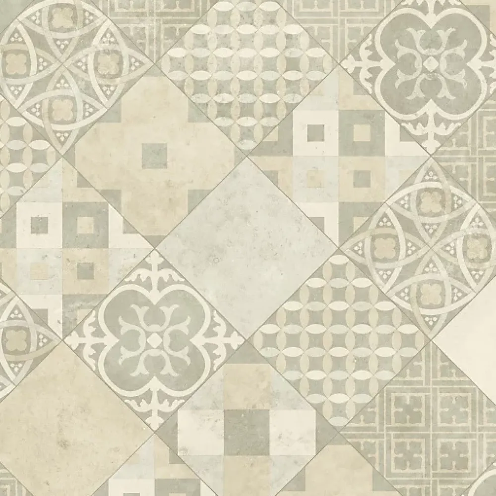 Tarkett Sol PVC - Carreaux Art Déco - Crème et gris - Echantillon 15 x 20 cm- Lino Sol Vinyle Pvc