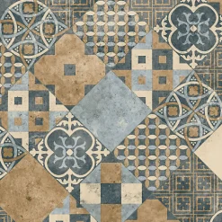 Tarkett Lino Sol Vinyle Pvc<Sol PVC - Carreaux Art Déco - Marron et Bleu Gris - Rouleau de 4m x 5m