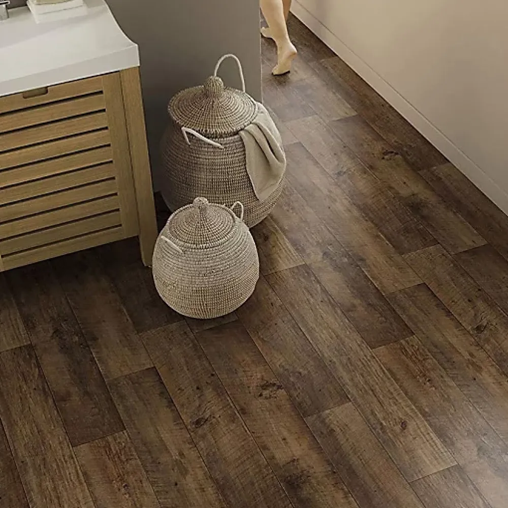 Tarkett Lino Sol Vinyle Pvc<Sol PVC effet parquet Chêne Brun Foncé - Rouleau de 3m x 4m