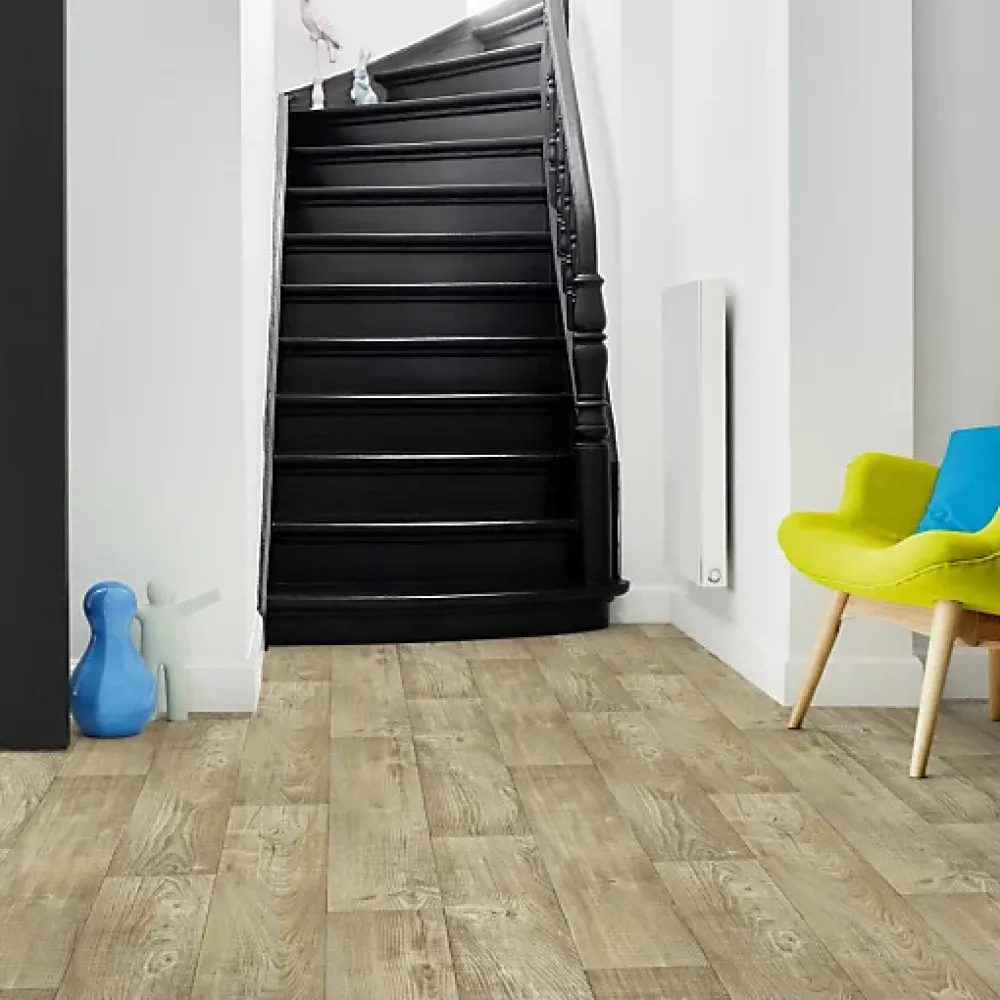 Tarkett Sol PVC Imitation parquet Mélèze Brun Clair - Rouleau de 4m x 6m- Lino Sol Vinyle Pvc