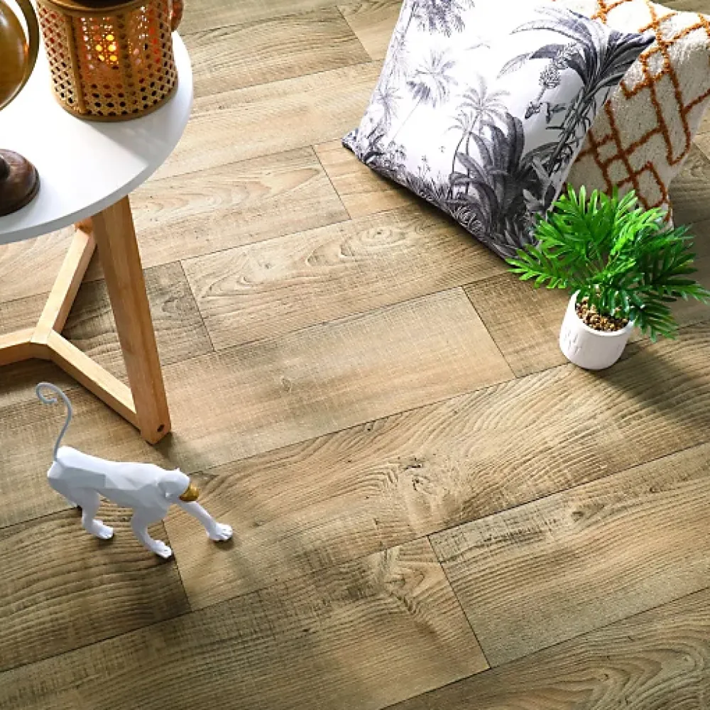 Tarkett Sol PVC Imitation parquet Mélèze Brun Clair - Rouleau de 4m x 6m- Lino Sol Vinyle Pvc