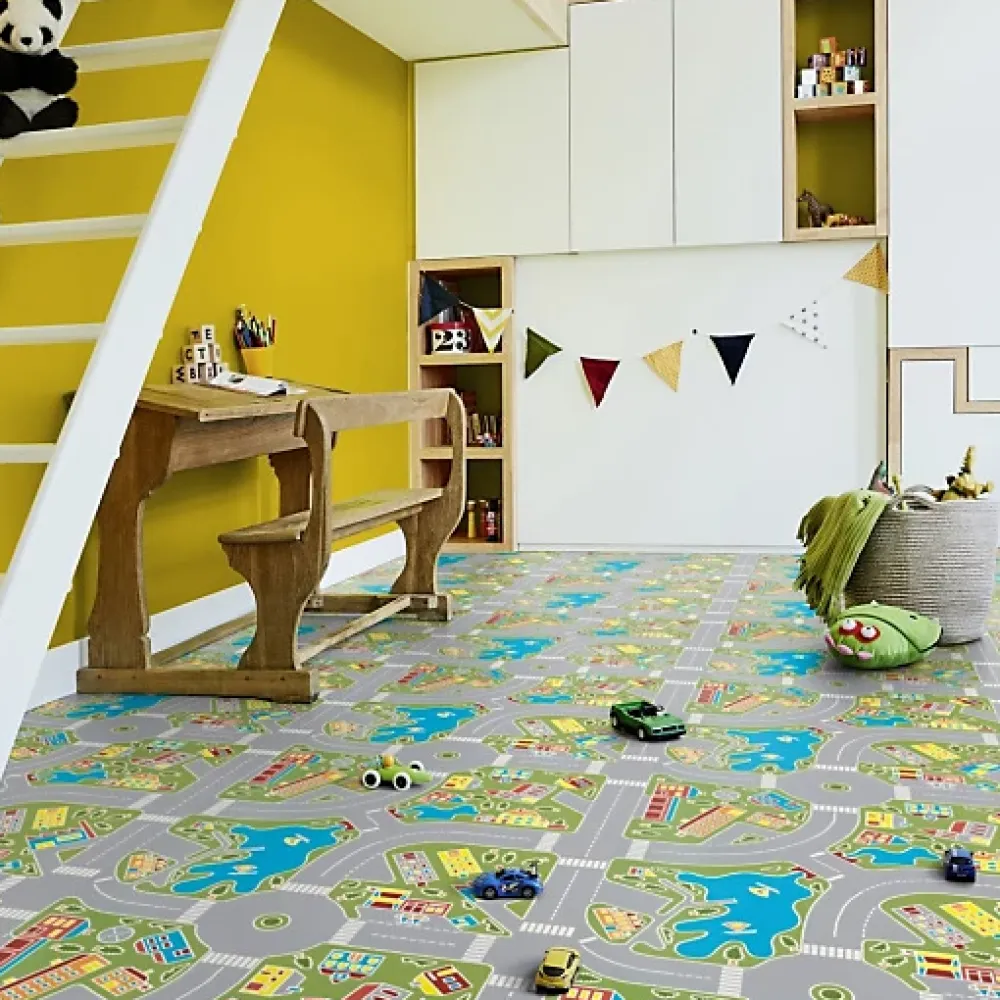 Tarkett Lino Sol Vinyle Pvc<Sol PVC pour enfants - Rues de la ville verte - Rouleau de 3m x 3m