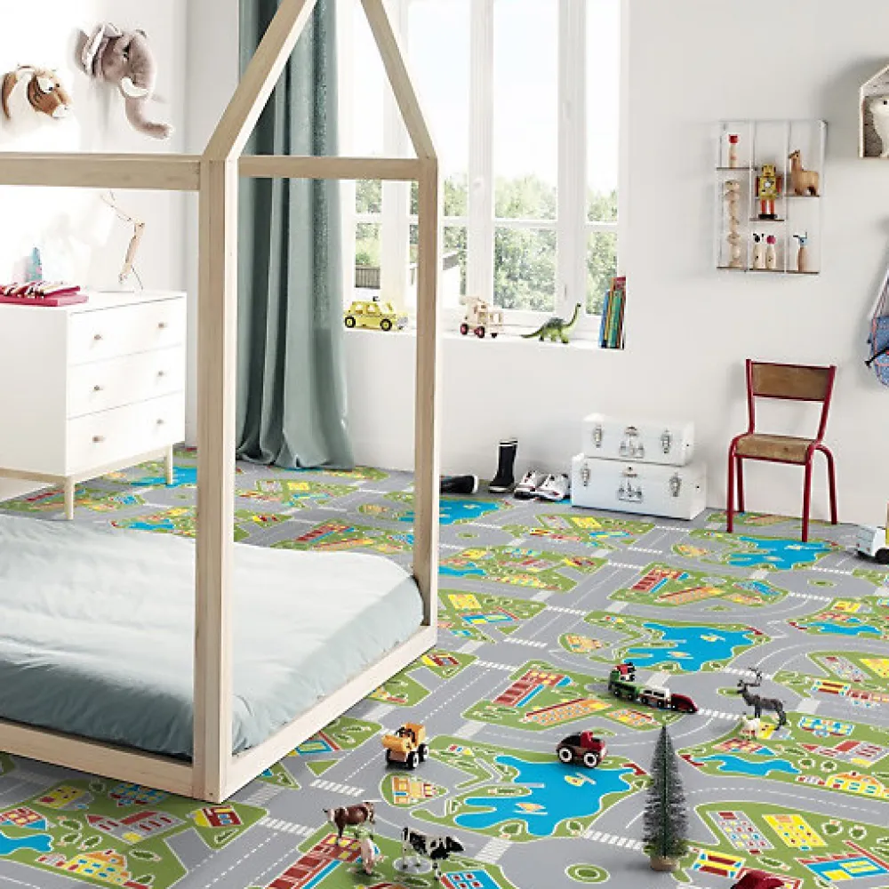 Tarkett Lino Sol Vinyle Pvc<Sol PVC pour enfants - Rues de la ville verte - Rouleau de 3m x 3m