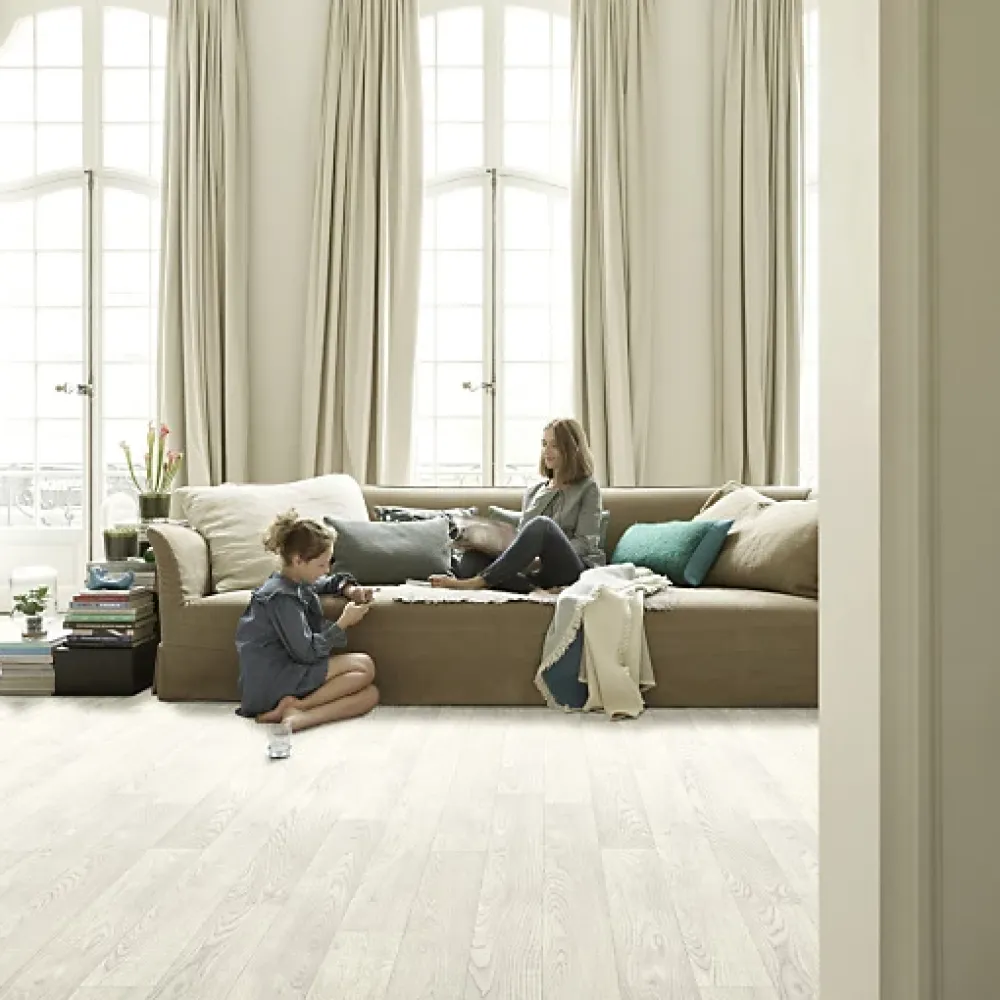 Décoweb Sol PVC Textile - Aspect parquet chêne blanc - Rouleau de 4m x 5m- Lino Sol Vinyle Pvc
