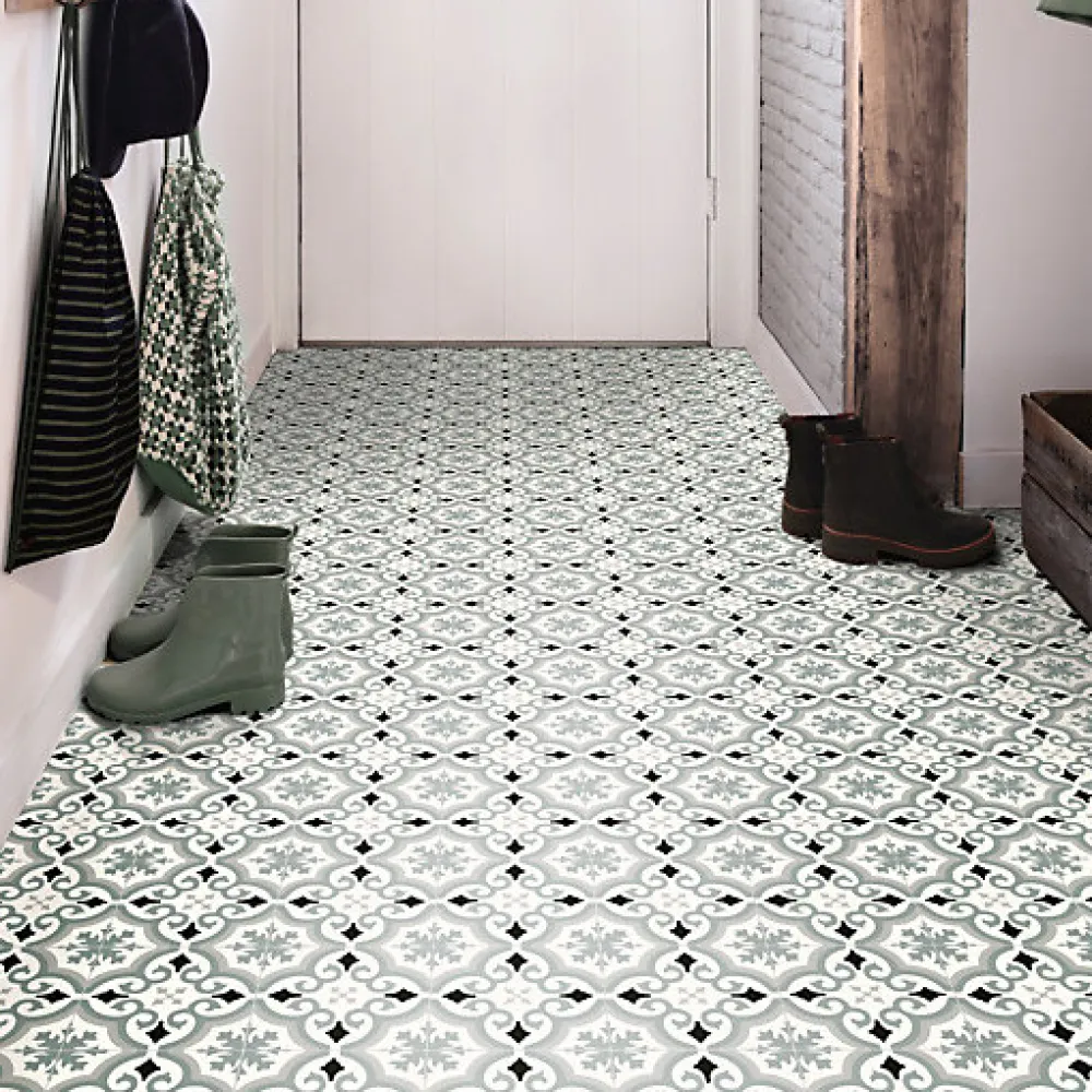 Décoweb Lino Sol Vinyle Pvc<Sol PVC Textile - Effet carreaux de ciment Gris - Echantillon 15 x 20 cm