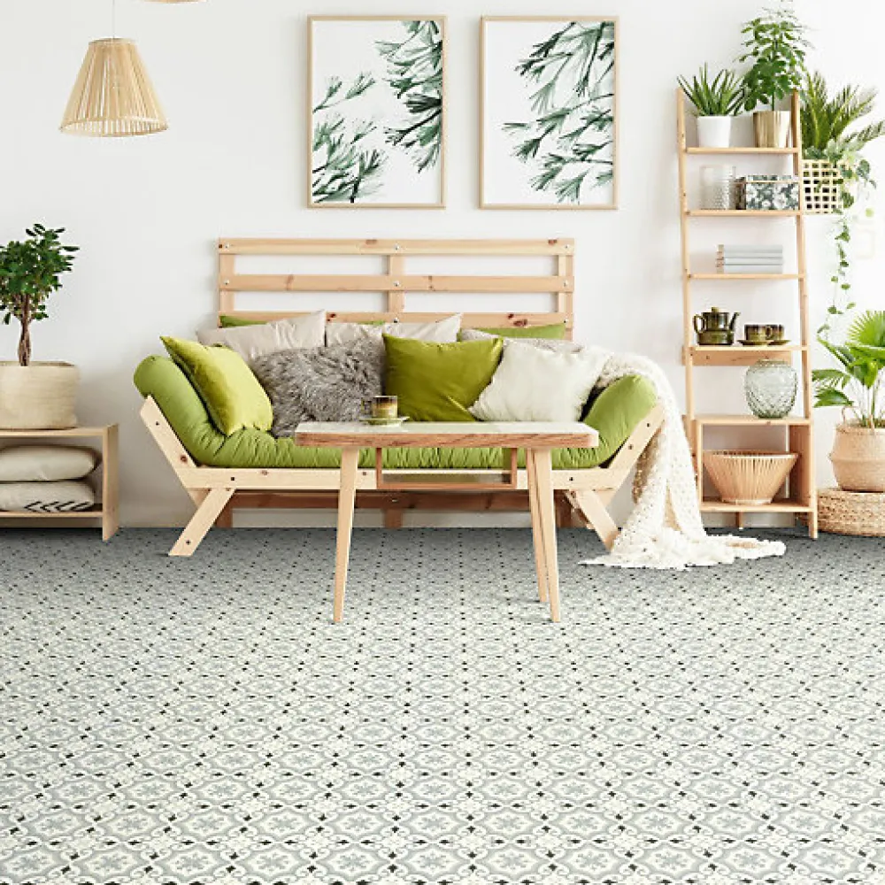 Décoweb Lino Sol Vinyle Pvc<Sol PVC Textile - Effet carreaux de ciment Gris - Echantillon 15 x 20 cm