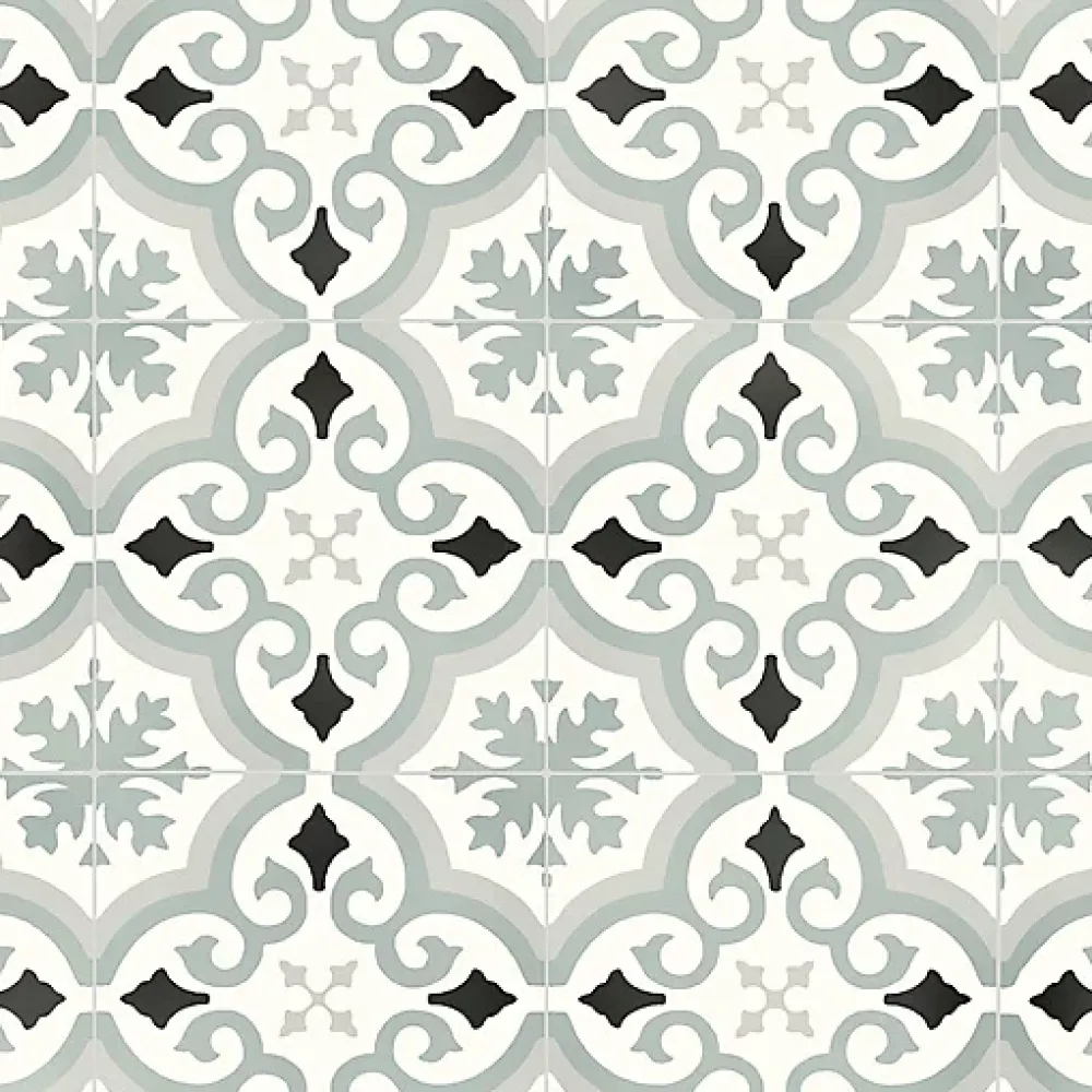Décoweb Sol PVC Textile - Effet carreaux de ciment Gris - Rouleau de 2m x 2m- Lino Sol Vinyle Pvc