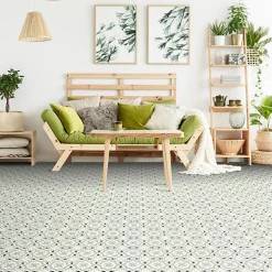 Décoweb Sol PVC Textile - Effet carreaux de ciment Gris - Rouleau de 2m x 2m- Lino Sol Vinyle Pvc