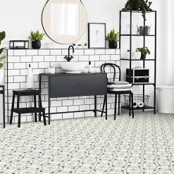 Décoweb Sol PVC Textile - Effet carreaux de ciment Gris - Rouleau de 2m x 2m- Lino Sol Vinyle Pvc