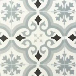 Décoweb Sol PVC Textile - Effet carreaux de ciment Gris - Rouleau de 2m x 2m- Lino Sol Vinyle Pvc