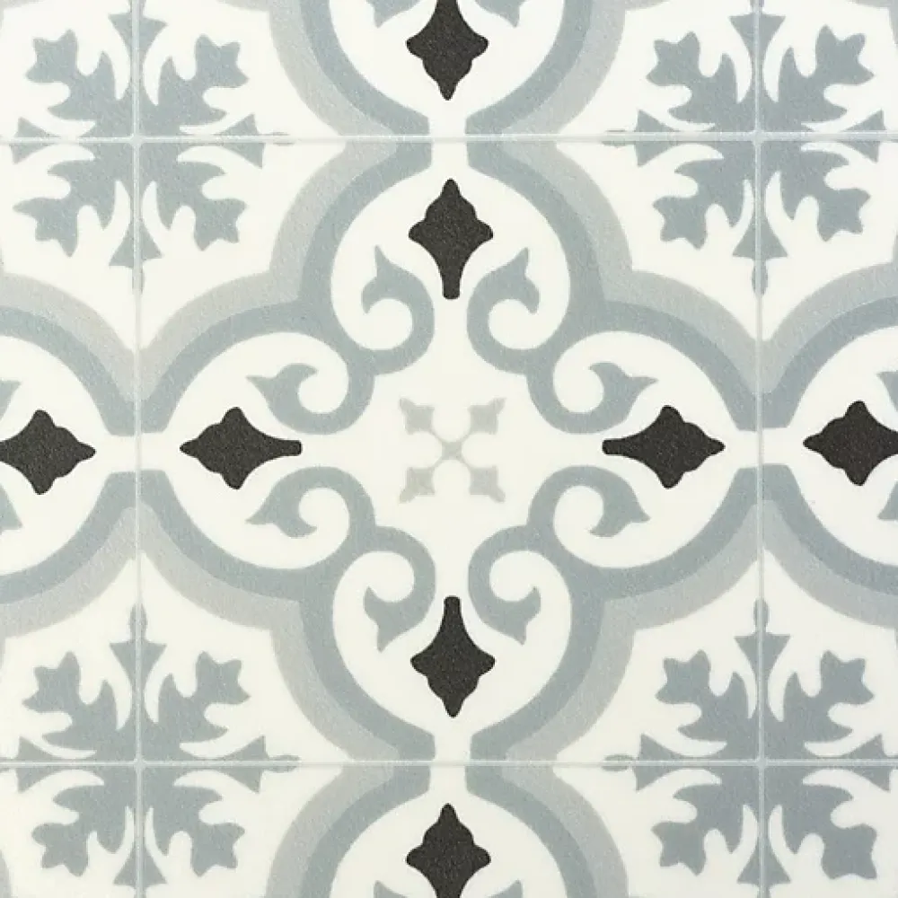 Décoweb Sol PVC Textile - Effet carreaux de ciment Gris - Rouleau de 2m x 2m- Lino Sol Vinyle Pvc