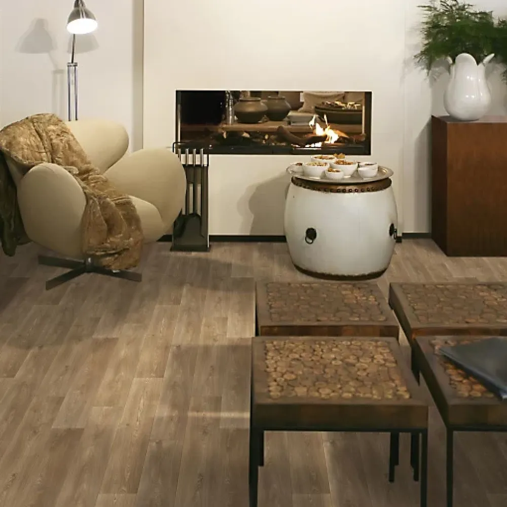 Décoweb Sol PVC Textile Aspect parquet chêne naturel - Rouleau de 3m x 5m- Lino Sol Vinyle Pvc