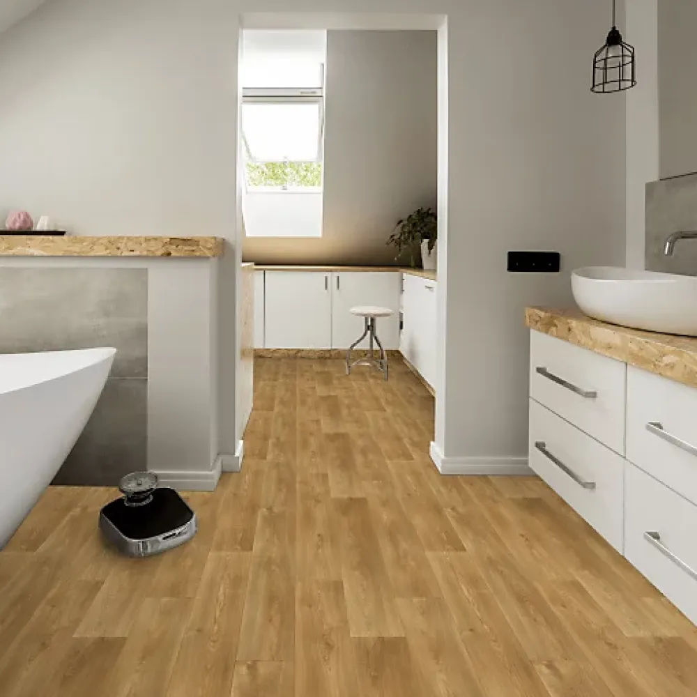 Décoweb Sol PVC Textile Aspect parquet chêne naturel - Rouleau de 3m x 5m- Lino Sol Vinyle Pvc