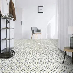 Décoweb Lino Sol Vinyle Pvc<Sol PVC Textile motif carreaux de ciment Bleu et gris - Echantillon 15 x 20 cm