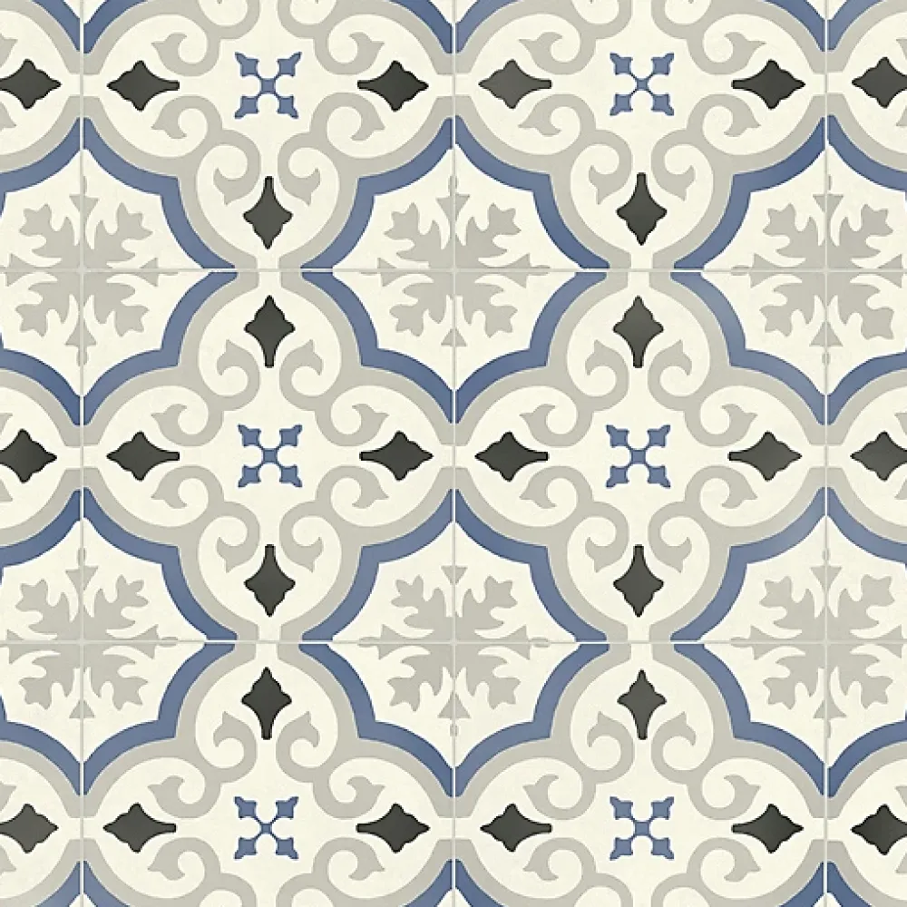 Décoweb Lino Sol Vinyle Pvc<Sol PVC Textile motif carreaux de ciment Bleu et gris - Rouleau de 4m x 4m