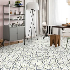 Décoweb Lino Sol Vinyle Pvc<Sol PVC Textile motif carreaux de ciment Bleu et gris - Rouleau de 4m x 4m