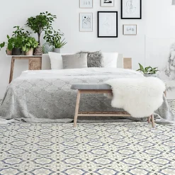 Décoweb Lino Sol Vinyle Pvc<Sol PVC Textile motif carreaux de ciment Bleu et gris - Rouleau de 4m x 4m