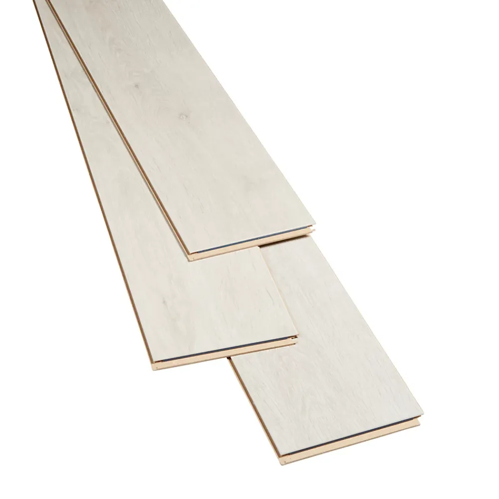GoodHome Sol stratifié à clipser Barkly Blanc 8 mm - L.129 x l.19.4 cm- Sol Stratifié