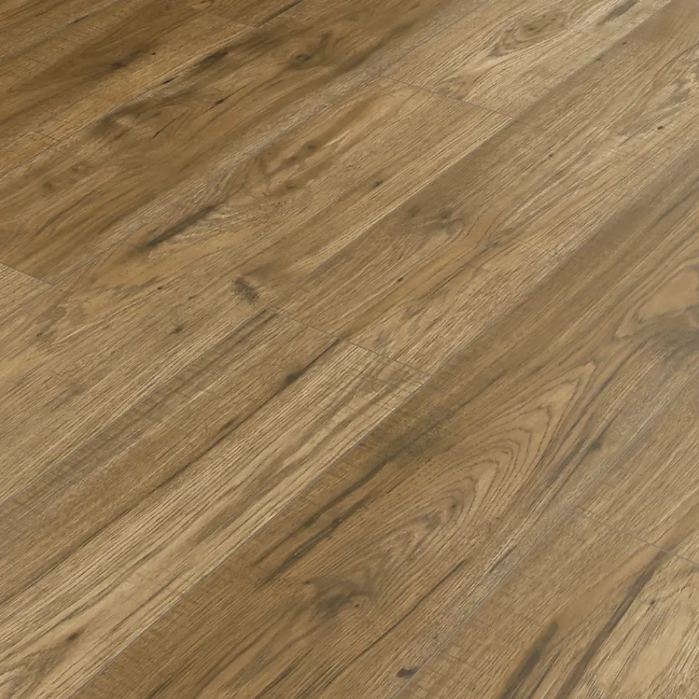GoodHome Sol stratifié à clipser Hickory chêne brun AC5 10mm - L.138 x l.15,9 cm- Sol Stratifié