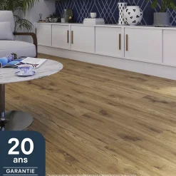GoodHome Sol stratifié à clipser Hickory chêne brun AC5 10mm - L.138 x l.15,9 cm- Sol Stratifié