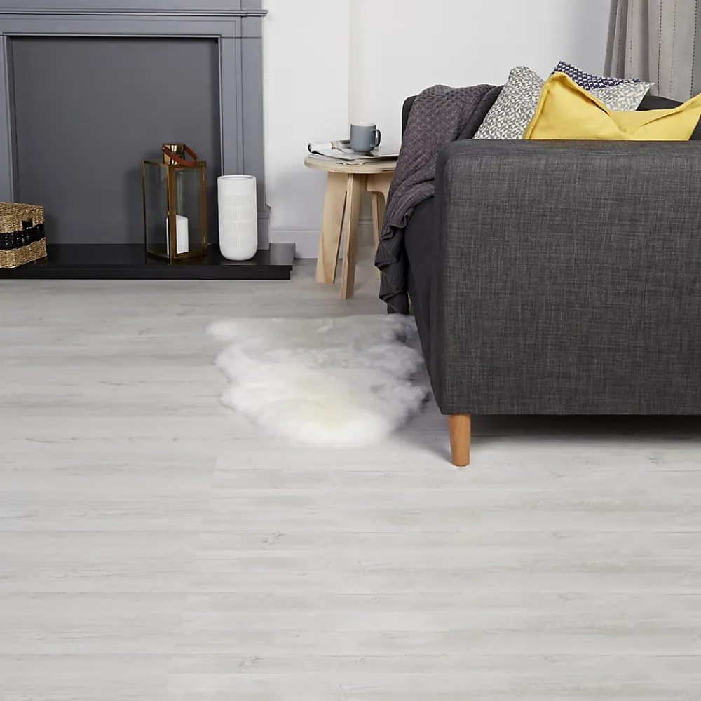 GoodHome Sol Stratifié<Sol stratifié à clipser Macquarie blanc 7 mm L.138 x l.19.3 cm