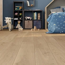 GoodHome Sol Stratifié<Sol stratifié Amande , passage intense AC5, effet chêne blond, L.138,3 cm x l.19,3 cm x ép.8 mm