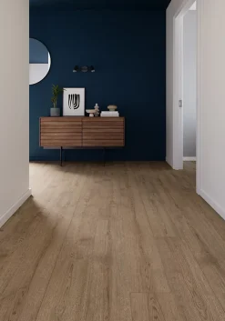 GoodHome Sol stratifié Berrigan , passage intense AC5, effet chêne brun, L.129,2 cm x l.19,3 cm x ép.8 mm- Sol Stratifié