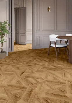 GoodHome Sol stratifié Bromley , passage intense AC5, effet chêne miel, L.129 cm x l.32,9 cm x ép.8 mm, résistant à l'eau- Sol Stratifié