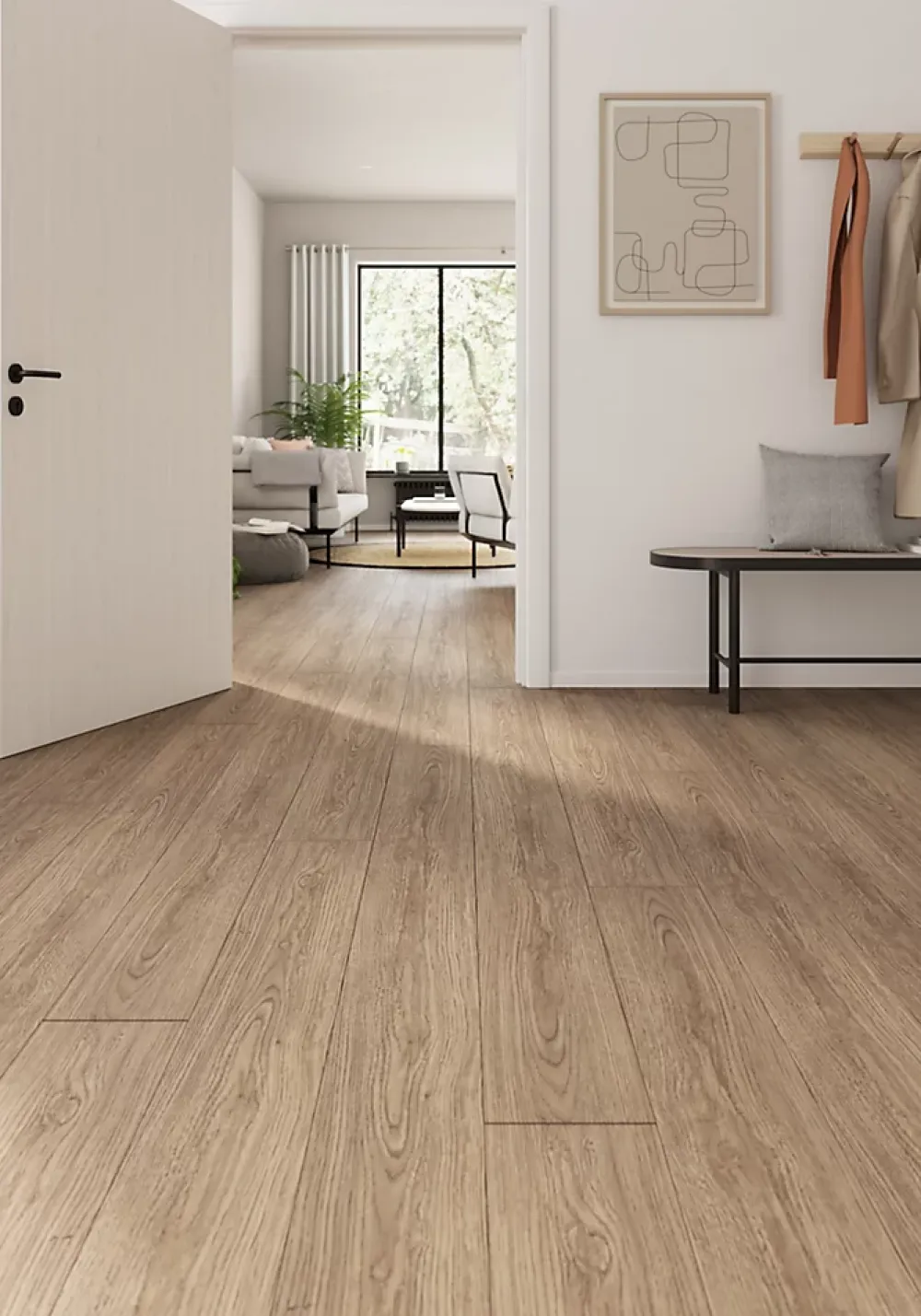 GoodHome Sol stratifié Bryce , passage intense AC5, effet chêne miel, L.129,2cm x l.19,3cm ép.8 mm, résistant à l'eau- Sol Stratifié