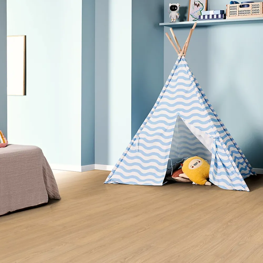 GoodHome Sol stratifié Bryce , passage intense AC5, effet chêne miel, L.129,2cm x l.19,3cm ép.8 mm, résistant à l'eau- Sol Stratifié