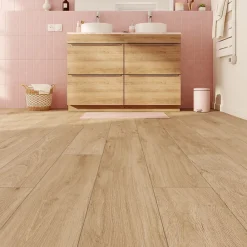 GoodHome Sol stratifié Bryce , passage intense AC5, effet chêne blond, L.129,2 cm x l.19,3 cm x ép.8 mm, résistant à l'eau- Sol Stratifié