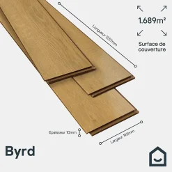 GoodHome Sol Stratifié<Sol stratifié Byrd , passage intense AC5, effet chêne miel, L.125,7 cm x l.19,2 cm x ép.10 mm, résistant à l'eau