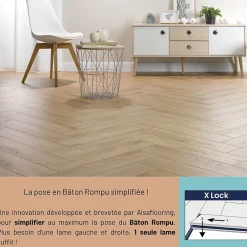 Sol stratifié Cajun bâton rompu, passage intense AC5, effet chêne, L.64,4 cm x l.12,2 cm x ép.8 mm, résistant à l'eau- Sol Stratifié