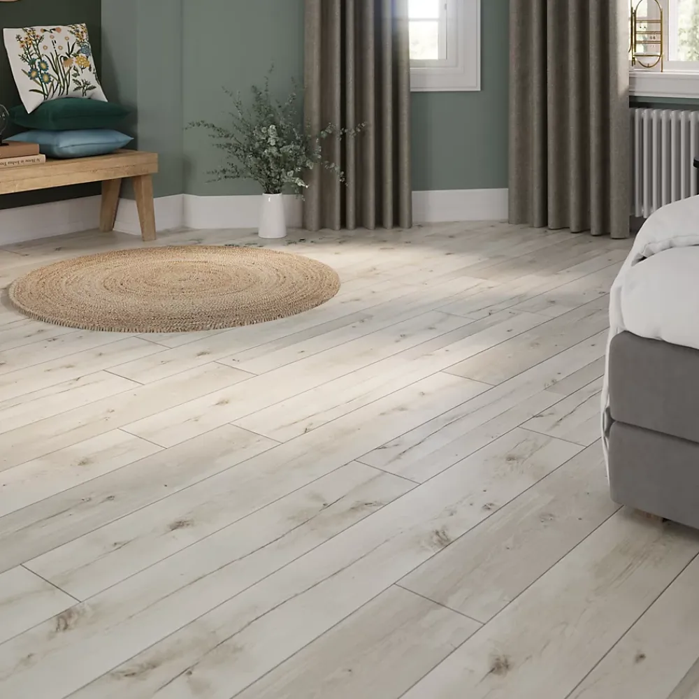 GoodHome Sol Stratifié<Sol stratifié clipsable Bexhill chêne blanc passage élévé AC4 ép.8 mm