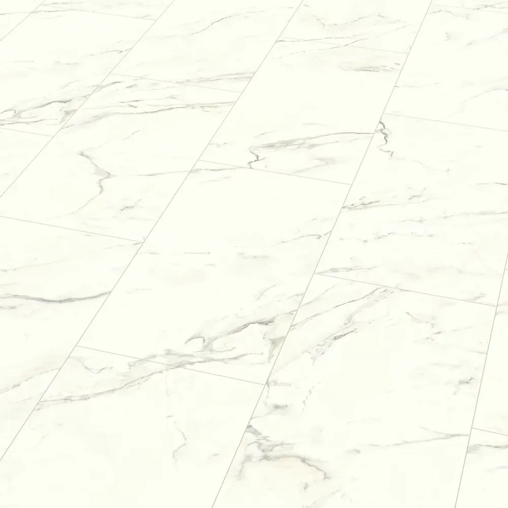 GoodHome Sol stratifié clipsable Elegance aspect marbre blanc 8 mm compatible pièces humides- Sol Stratifié
